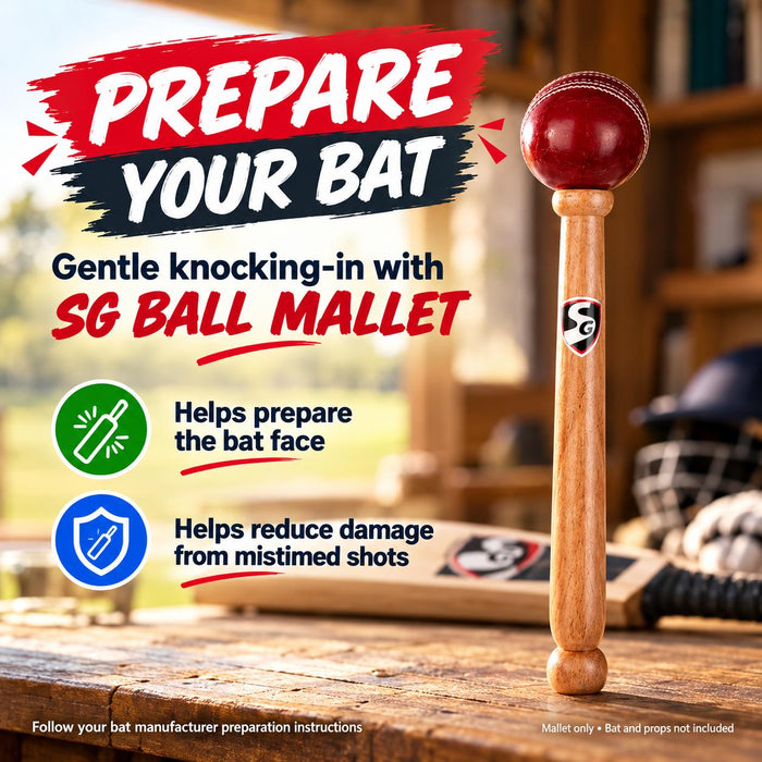 SG ball mallet for preparing the bat face and helping reduce damage from mistimed shots