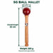 SG ball mallet dimensions showing 32 cm overall length, 7 cm ball width and 265 g weight