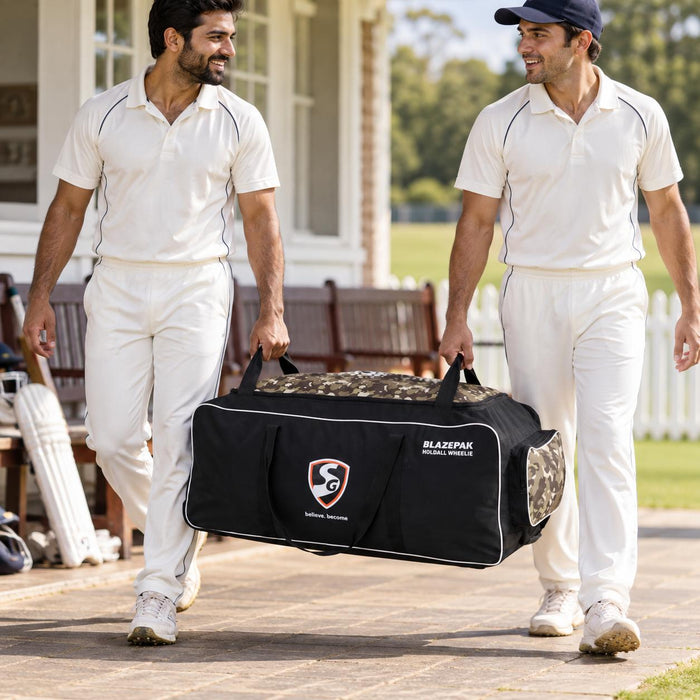 SG Blazepak Holdall cricket kit bag carried using its fabric handles