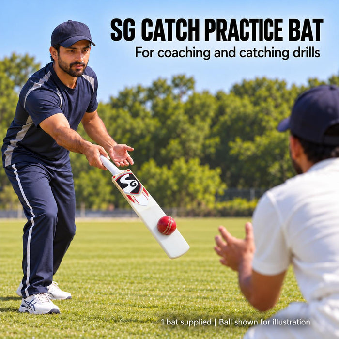 SG Catch Practice Bat front face matching the product reference, with ball contacting the lower white foam hitting surface