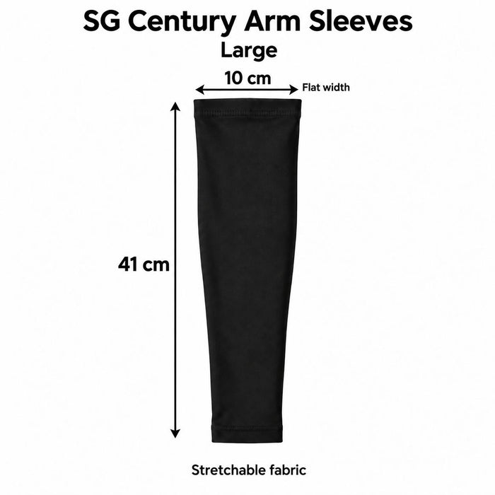 SG Century Large black arm sleeve dimensions - length 41 cm and flat width 10 cm - stretchable fabric