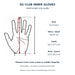 SG Club inner gloves size chart with wrist-to-middle-fingertip arrows - Mens 18-20 cm, Youth 16.5-17.5 cm and Boys 15.5-16.5 cm
