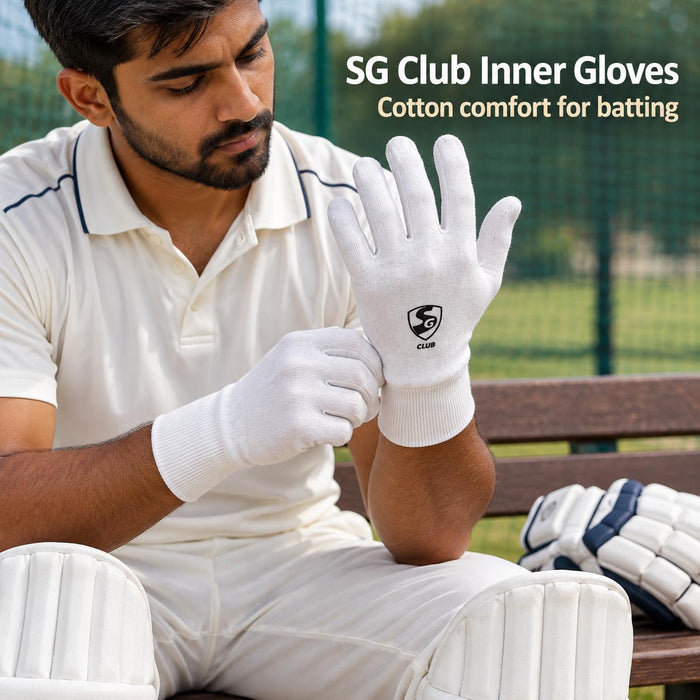 SG Club full-finger cotton inner gloves worn while preparing for cricket
