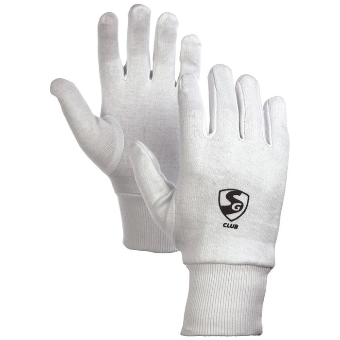 SG Club white cotton full-finger inner gloves with ribbed cuffs - product view 1