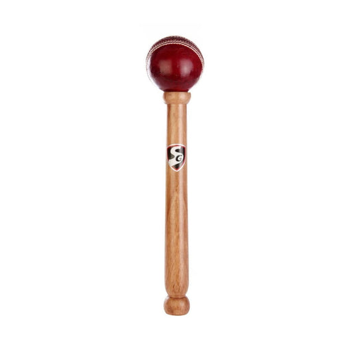SG cricket ball mallet with a fixed red stitched ball head and wooden handle