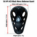 SG HP ACE Black Mens abdomen guard with red arrows showing height approx. 17.5 cm and widest width approx. 10 cm, with weight approx. 70 g