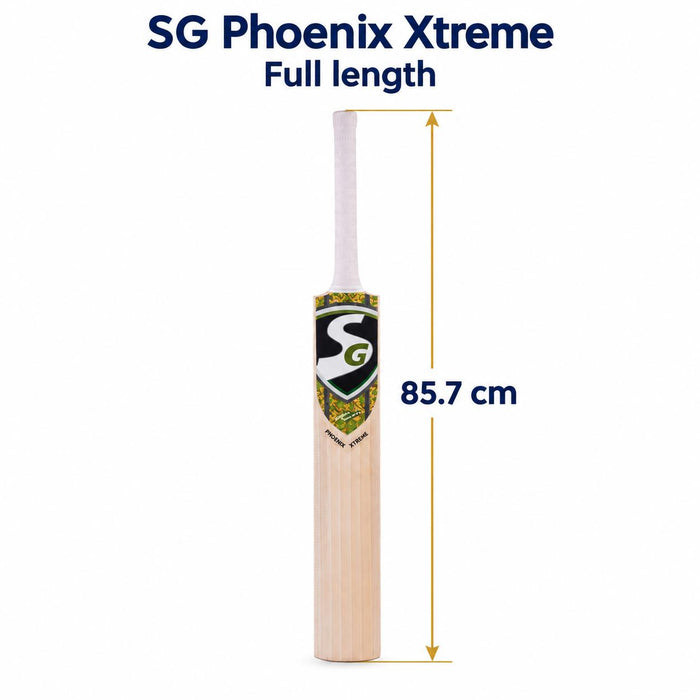 SG Phoenix Xtreme cricket bat full length - 85.7 cm with top-to-toe measurement arrow