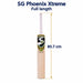 SG Phoenix Xtreme cricket bat full length - 85.7 cm with top-to-toe measurement arrow