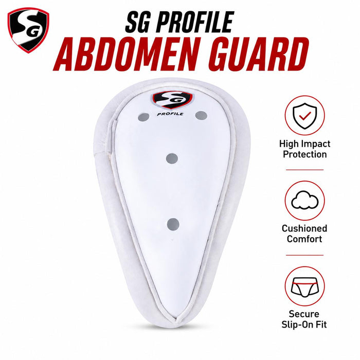 SG Profile cricket abdomen guard poly protector and padded border features