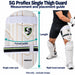 SG Proflex single outer thigh guard actual shape with pad-only length, curved width and leading thigh fitting example