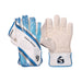 SG RSD Xtreme wicket keeping gloves pair showing the blue and white back design and textured rubber palm