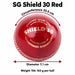 SG Shield 30 Red cricket ball - diameter 7.1 cm, circumference 22.5 cm, weight 156-163 g per ball
