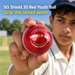 SG Shield 30 Red Youth Leather Cricket Ball - hand and raised seam grip detail
