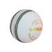 Stitched dark green seam on SG Shield 30 white youth leather cricket ball