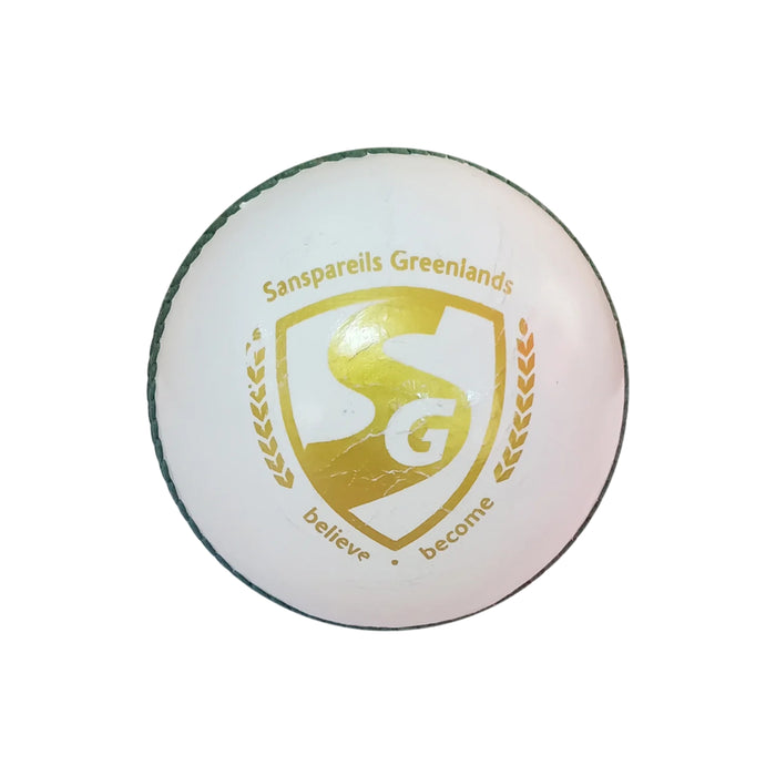 White SG Shield 30 youth cricket ball with gold SG shield branding