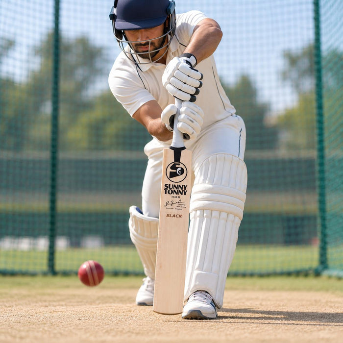 Cricketer using SG Sunny Tonny Icon Black English Willow Cricket Bat - SH - practice lifestyle