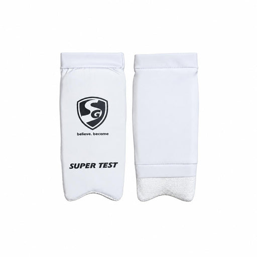SG Super Test white forearm elbow guard front and rear views