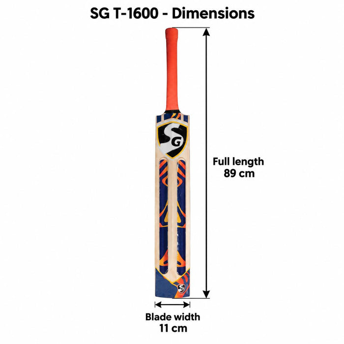 Cricket bat dimensions - full length 89 cm and blade width 11 cm with measurement arrows