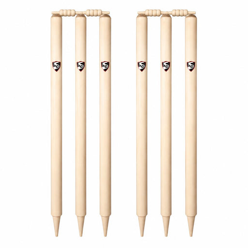 SG Tournament wooden stump set - two assembled wickets with six stumps and four bails