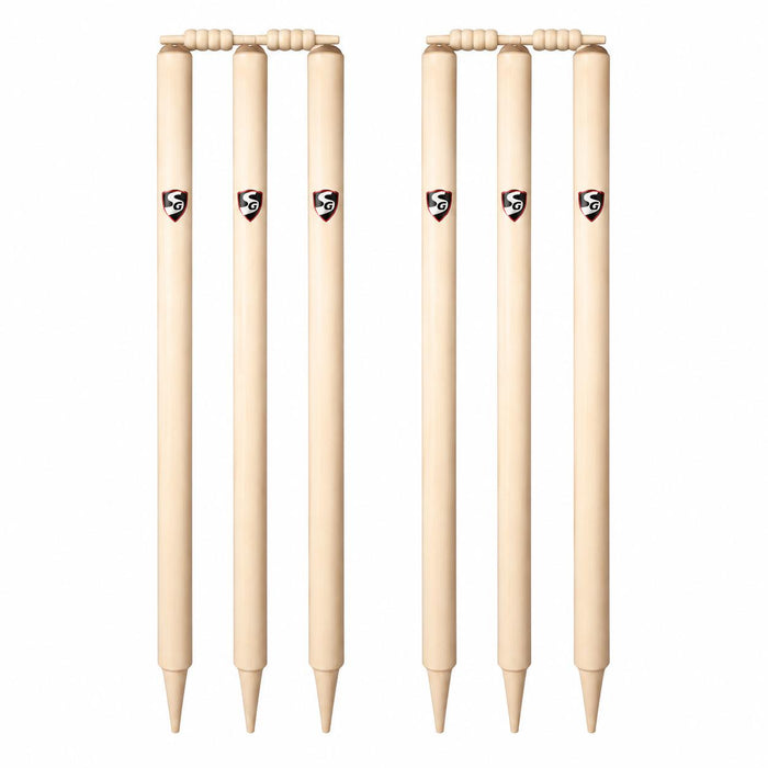 SG Tournament wooden stump set - two assembled wickets with six stumps and four bails