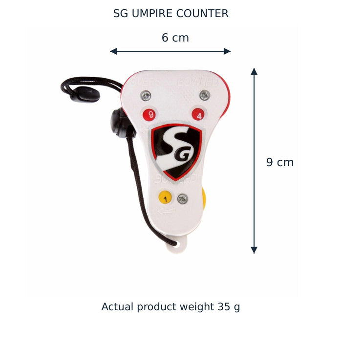 SG umpire counter - 9 cm overall, 6 cm across outer device boundaries, actual product weight 35 g