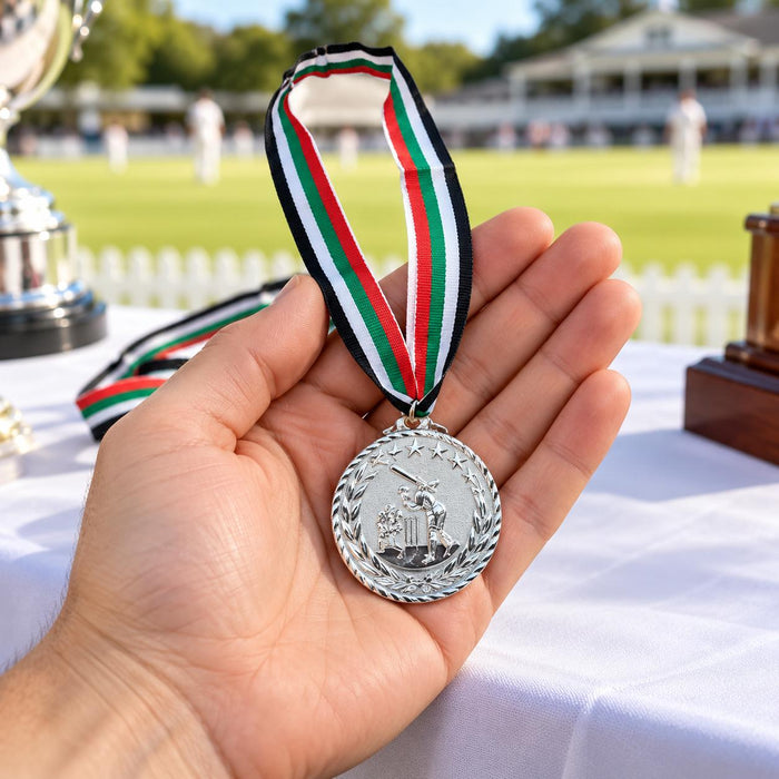 Cricket Arabia silver cricket medal - cricket motif and laurel detail