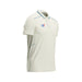Sportiff short sleeve cricket shirt showing the collar, blue trim and mesh side panels
