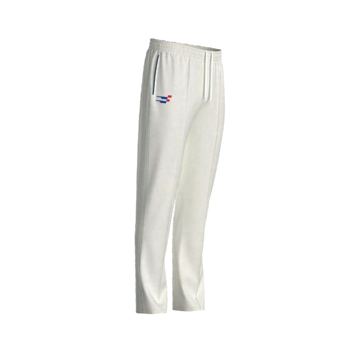 Sportiff cricket trousers showing the elasticated drawstring waist and branding