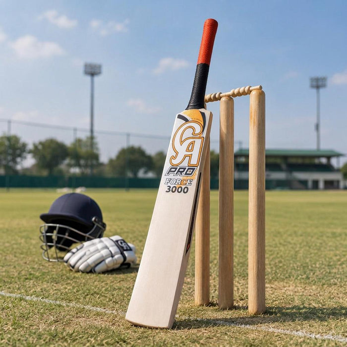 Square CA bat beside stumps image