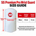 SS Premium Pro white wrist guard Mens size guide showing 16 cm vertical length and 12 cm across curve