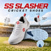 SS Slasher cricket shoes - lace-up fastening, padded collar and actual studded outsole with navy midfoot insert