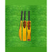 SS yellow plastic cricket bat showing front, back and side views