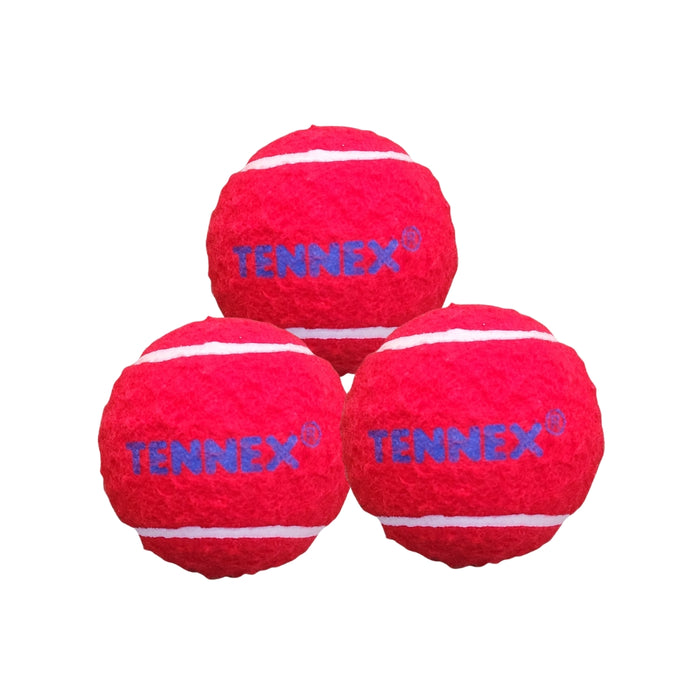 Three Tennex hard red cricket tennis balls supplied in this pack