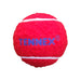 Tennex hard red cricket tennis ball with white seams and blue branding