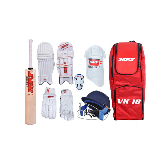 MRF English Willow Legend VK 18 Cricket Adult Kit, Complete Set with Accessories, Bat, Kit Bag, Gloves, Guards