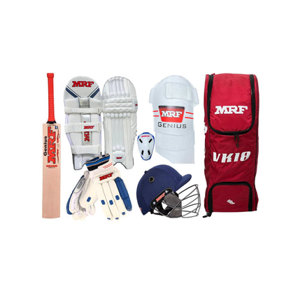 MRF Junior English Willow Genius Grand Cricket Kit Complete Set with Bat, Kit Bag, Gloves, Guards & Accessories