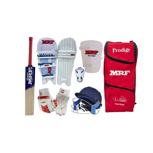 MRF Junior Kashmir Willow Cricket Kit Complete Set with Bat, Kit Bag, Gloves, Guards & Accessories