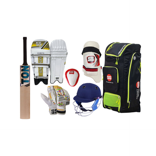 SS Ton English Willow Stunner Cricket Adult Kit, Complete Set with Accessories, Bat, Kit Bag, Gloves, Guards
