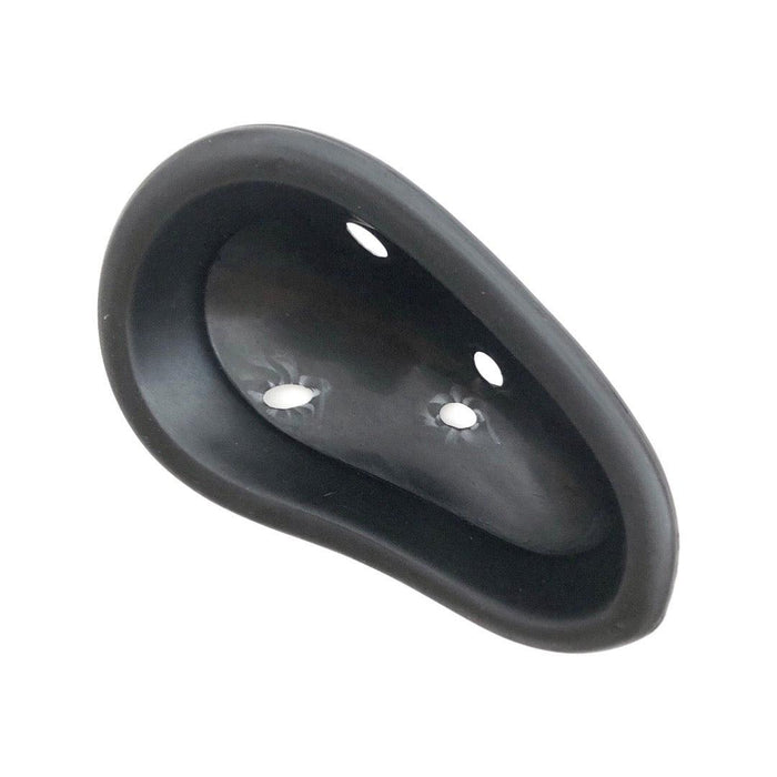 Rear of MRF Genius abdomen guard showing contoured inner shell, ventilation openings and padded surround